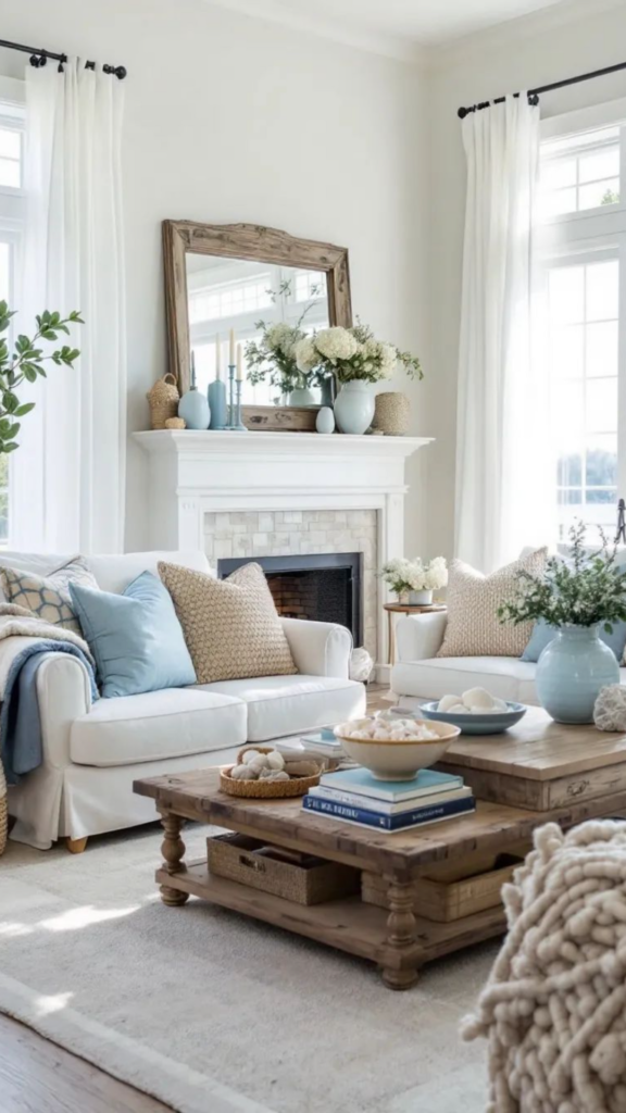 A Coastal-Inspired Mantle with Light Blues and Whites