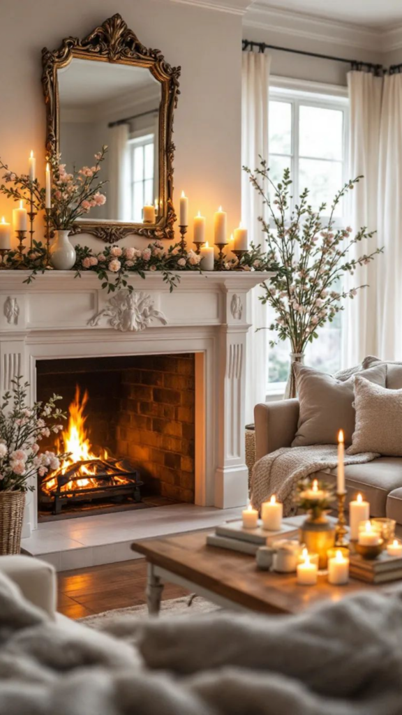 Mantle with Soft Candlelight for a Cozy Glow