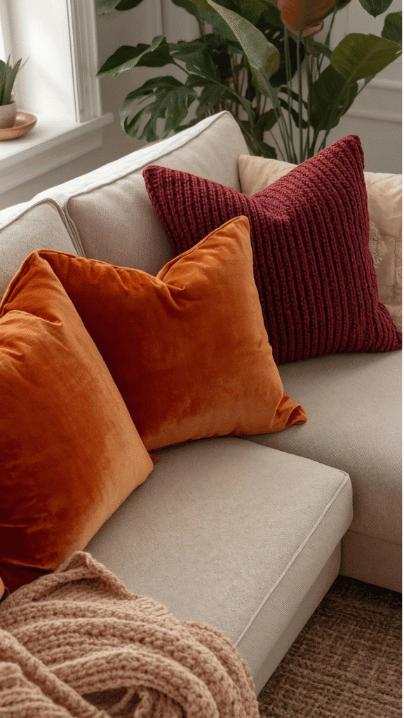 Warm Orange and Burgundy Throw Pillow