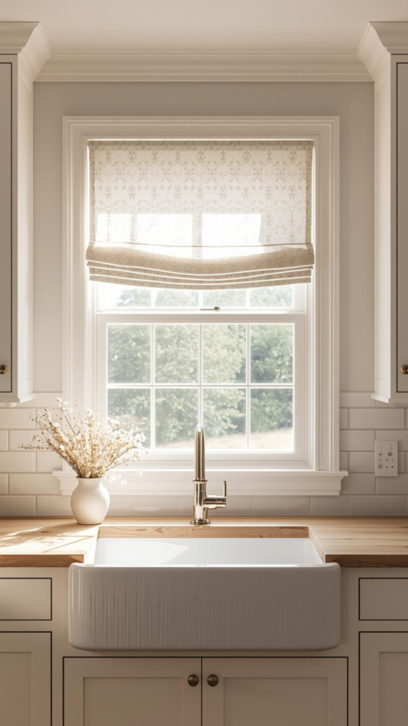 Half Roman Shade with Subtle Pattern